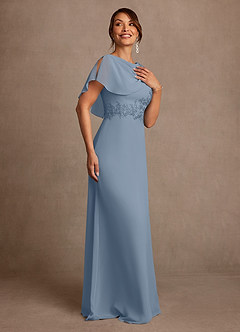 Azazie Frieda Mother of the Bride Dresses Dusty Blue A-Line Applique Chiffon Dress image4
