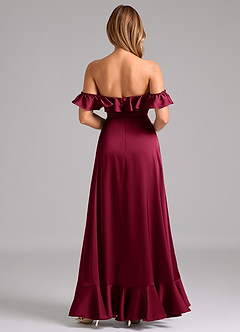 Azazie Lyra Robes de demoiselle d'honneur Robe Trapèze Convertible en Satin extensible Épaule décolletée Bourgogne image6