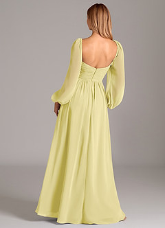 Azazie Bailee Robes de demoiselle d'honneur Robe Trapèze en Mousseline de soie Manche longue Sorbet Citron image4