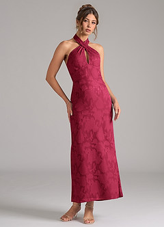 Azazie Marlissa Abiti da Damigella Abito Tubino in Burnout Floreale Plissettato Borgogna image5