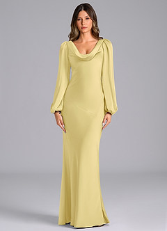 Azazie Rylina Bridesmaid Dresses Lemon Sorbet Mermaid Long Sleeve Stretch Satin Dress image1