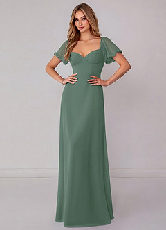 Azazie Fatima 신부 들러리 드레스 A라인 포켓이 있는 쉬폰 바닥 길이 드레스 image2