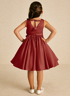 Azazie Apple Flower Girl Dresses Terracotta A-Line Bow Matte Satin Dress image2