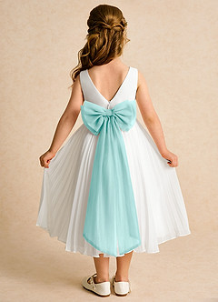 Azazie Margot Flower Girl Dresses Ivory Aqua A-Line Pleated Chiffon Dress image1
