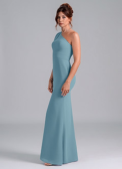 Azazie Rinna Bridesmaid Dresses Moody Blue Mermaid One Shoulder Chiffon Dress image4
