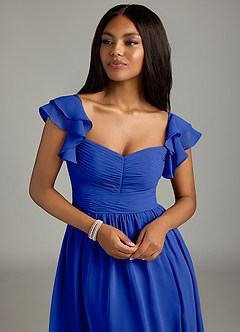 Azazie Anaya Vestidos de damas de honor Vestido de Azul Real de Gasa de Corte en A con Plisado image6