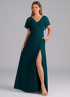 Azazie Ambrosia Robes de demoiselle d'honneur Robe Trapèze en Mousseline de soie Plissée Vert Pin image3