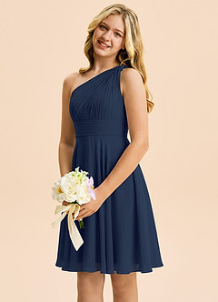 Azazie Charlize Junior Dark Navy A-Line Pleated Chiffon Dress image3