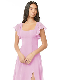 Azazie Bondi Bridesmaid Dresses Candy Pink A-Line Ruched Chiffon Dress image4