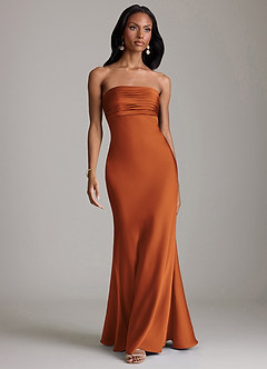 Azazie Saylor Brudtärnklänningar Klä av Sjöjungfru i Stretch Satin Axelbandslös Kanel image2