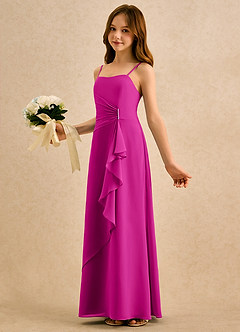 Azazie lolly Girls Formal Robe Demoiselle D'honneur Fillette Robe Trapèze en Mousseline de soie Plissée Fuchsia image1