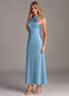 Azazie Doretta Bridesmaid Dresses Steel Blue Mermaid Pleated Stretch Satin Dress image4