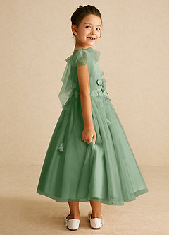 Azazie Minia vestidos de niña de las flores Vestido de Matcha de Satin Mate de Corte En A con Lazo image2