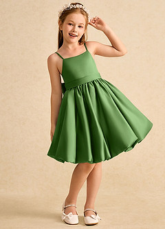 Azazie Davine Flower Girl Dresses Basil A-Line Spaghetti Strap Matte Satin Dress image4