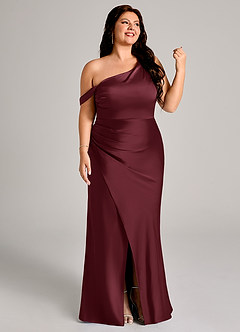 Azazie Madelyn Robes de demoiselle d'honneur Robe Sirène Convertible en Satin extensible Ue épaule Cabernet image13