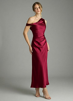 Azazie Emerson Bridesmaid Dresses Burgundy Mermaid Off the Shoulder Stretch Satin Dress image3