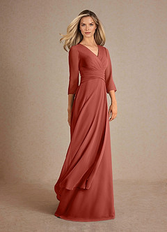 Azazie Mayfield Kleider für die Brautmutter A-Linie Plissee Chiffon Kleid Terrakotta image2