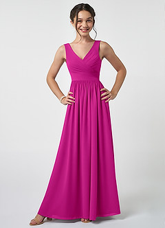 Azazie Keyla Junior A-Linie Plissee Chiffon Kleid Fuchsia image1