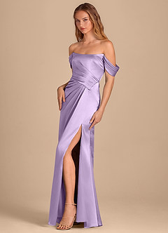 Azazie Shea Vestidos de damas de honor Vestido de Lila de Satén Metálico de Corte Sirena Convertible con Vestidos sin tirantes image3