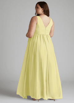 Azazie Yetta Brautjungfernkleider für Schwangere A-Linie V-Hals Versammelt Chiffon Bodenlänge Kleid image11