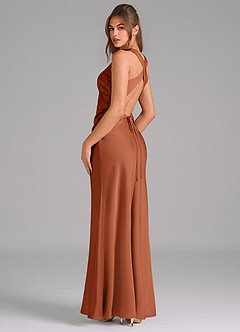 Azazie Evadne Bridesmaid Dresses Cedar Rose A-Line Pleated Stretch Satin Dress image5