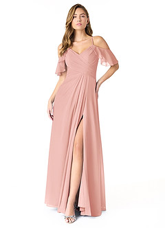 Azazie Dakota Bridesmaid Dresses Rosette A-Line V-Neck Pleated Chiffon Dress image1