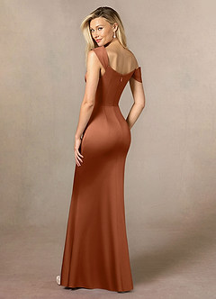 Azazie Laramie Mother of the Bride Dresses Copper Mermaid Pleated Stretch Satin Dress image3