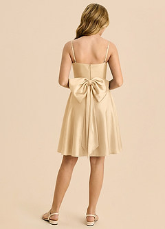 Azazie Bear Junior Robe Trapèze en Satin extensible Encolure en Forme de Cœur Or image2