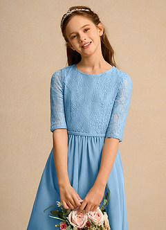 Azazie Pippin Junior Formal vestidos de niña de las flores Vestido de Azul Acero de Encaje de Corte En A image5