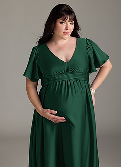 Azazie Verna Robes de demoiselle d'honneur de maternité Robe Trapèze Rayé Longueur ras du sol Satin extensible image15