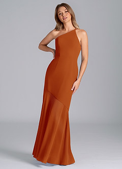Azazie Tilla Jurken voor bruidsmeisjes Jurk van Chiffon met Zeemeermin One-Shoulder Paprika image6