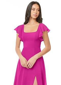 Azazie Bondi Bridesmaid Dresses Fuchsia A-Line Ruched Chiffon Dress image4