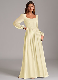 Azazie Maree Bridesmaid Dresses Lemon Sorbet A-Line Corset Chiffon Dress image3