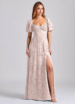 Azazie Mirian Robes de demoiselle d'honneur Robe Trapèze en Blumen-Burnout Encolure en Forme de Cœur Rose Pâle image1