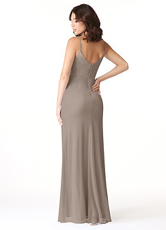 Azazie Deandra Bridesmaid Dresses Taupe Mermaid Pleated Mesh Dress image4