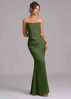 Azazie Sorrel Vestidos de damas de honor Vestido de Oliva de Gasa de Corte Sirena con Corsé image7