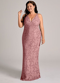 Azazie Tianna Robes de demoiselle d'honneur Robe Fourreau en Blumen-Burnout Dentelle Rose Poussiéreuse image10