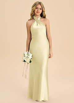 Azazie Chickie Junior Robe Fourreau en Satin extensible Plissée Sorbet Citron image3