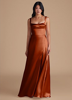 Azazie Hope Bridesmaid Dresses Auburn A-Line with Pockets Metallic Satin Dress image2
