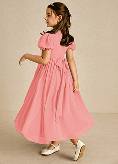 Azazie Joss Flower Girl Dresses Coral A-Line with Sleeves Chiffon Dress image2