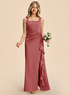 Azazie Adrienne Junior Robe Fourreau en Satin extensible Plissé Antique Rose image4