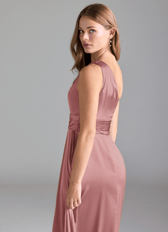 Azazie Dallas Bridesmaid Dresses Dusty Rose A-Line One Shoulder Stretch Satin Dress image7