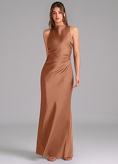Azazie Evadne Bridesmaid Dresses Bronzer A-Line Pleated Stretch Satin Dress image3