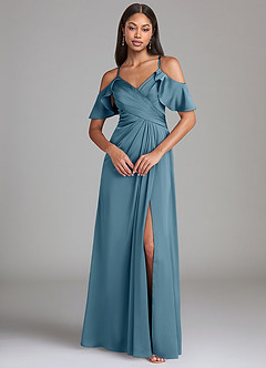 Azazie Dakota Bridesmaid Dresses Bermuda A-Line Off the Shoulder Stretch Satin Dress image3