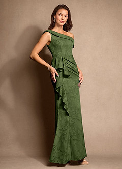 Azazie Hamptons Moeder van de bruid jurken A-Lijn Jurk van Bloemen Burn-out Geplooid Olijf image4