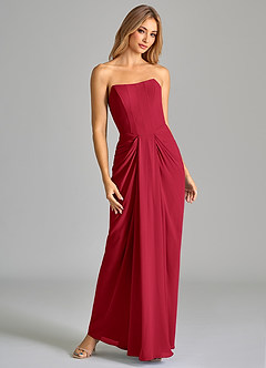 Azazie Anaïs Bridesmaid Dresses Scarlet Sheath Strapless Chiffon Dress image4