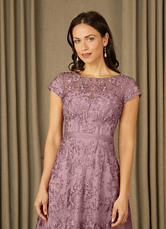 Azazie Sanna Mother of the Bride Dresses Dusty Rose A-Line Scoop Lace Tulle Dress image5