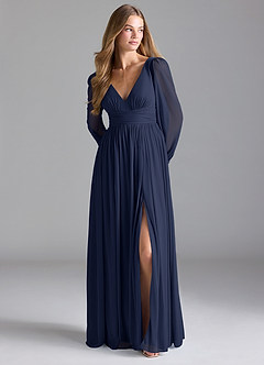 Azazie Norah Bridesmaid Dresses Dark Navy A-Line Mesh Dress image3