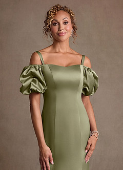 Azazie Redding Mother of the Bride Dresses Pistachio Sheath Ruched Stretch Satin Dress image5