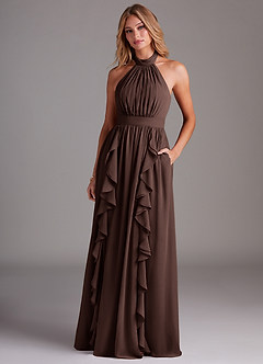 Azazie Avary Brautjungfernkleider A-Linie Plissee Chiffon Kleid Ganache image4